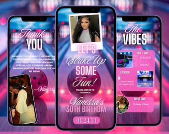 Bowling Party Invitation, Let’s strike up some fun birthday invitation, bowling invitation, bowling party invitation, night out, text invite