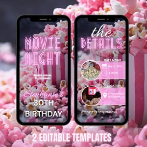 Movie birthday party invitation, movie night invitation, movie theater invitation, digital animated movie night invitation, cinema invite