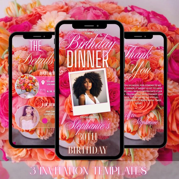 Pink and orange birthday dinner invitation, birthday dinner invitation, digital invitation, floral birthday dinner invite, birthday party