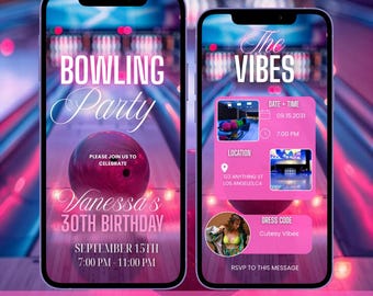 Bowling Party Invitation, Let’s strike up some fun birthday invitation, bowling invitation, bowling party invitation, night out, text invite