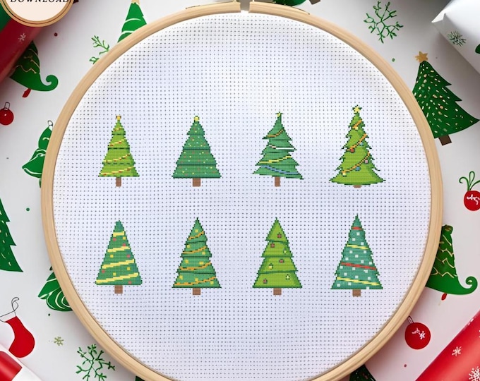 Eight Trees of Christmas" | Funny Cross Stitch Pattern | Holiday Decor | PDF Download