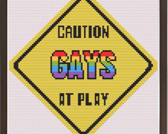 Caution: Gays at Play Cross Stitch Pattern – PDF INSTANT DOWNLOAD
