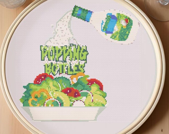 Popping Bottles Ranch Dressing Cross Stitch Pattern – PDF INSTANT DOWNLOAD