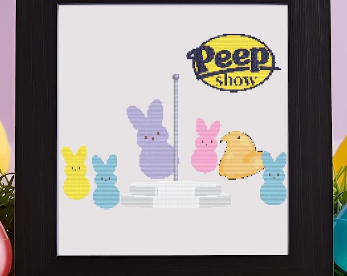 Peep Show Cross Stitch Pattern | Spicy Marshmallow Bunny Design | Digital Download