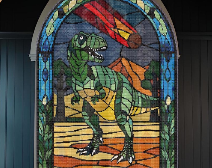 Dinosaur Stained Glass Cross Stitch Pattern | Digital Download
