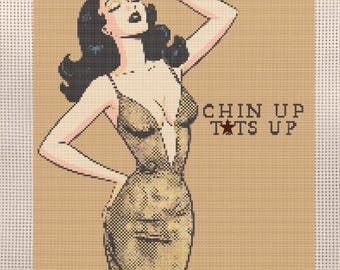 Cross-Stitch Pattern | "Chin Up. T*ts Up." Glamorous 1940's Style | Digital Download