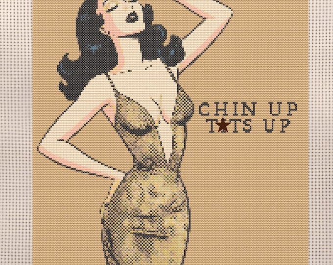 Cross-Stitch Pattern | "Chin Up. T*ts Up." Glamorous 1940's Style | Digital Download