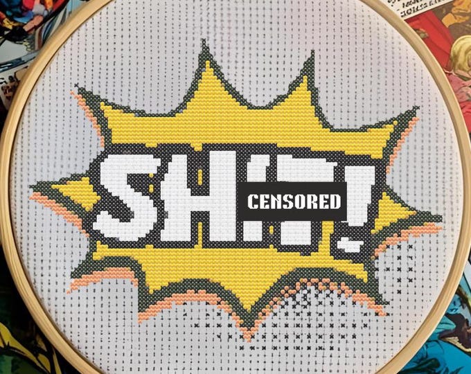 Cross-Stitch Pattern | Comic Splat with "Sh!t!" | Digital Download