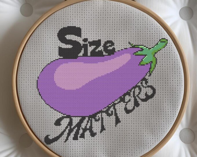 Size Matters – Eggplant Cross Stitch Pattern – PDF INSTANT DOWNLOAD**