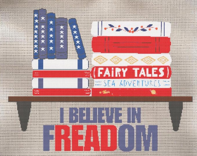 Cross-Stitch Pattern | "I Believe in fREADom" Bookshelf American Flag | Digital Download