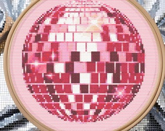 Pink Disco Ball Cross Stitch Pattern - Digital Download