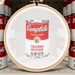 Mini Andy Warhol-Inspired Chicken Noodle Soup Can Cross-Stitch Pattern PDF INSTANT DOWNLOAD