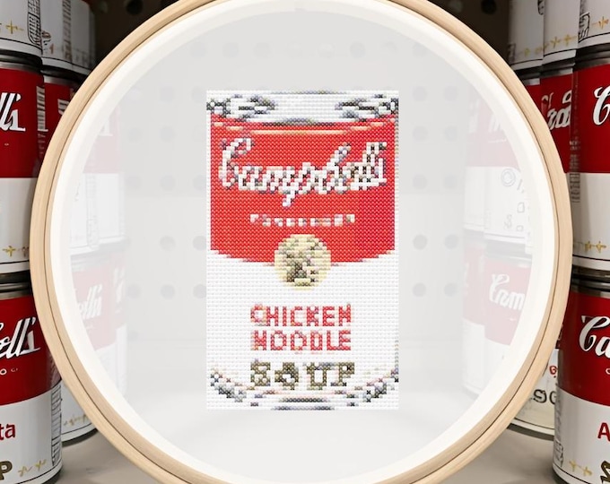 Mini Andy Warhol-Inspired Chicken Noodle Soup Can Cross-Stitch Pattern PDF INSTANT DOWNLOAD