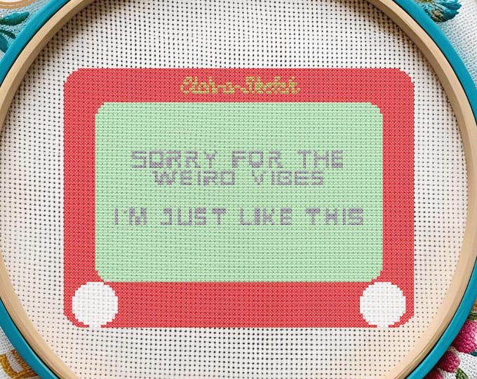 Sorry for the Weird Vibes Etch-a-Sketch Cross Stitch Pattern – PDF INSTANT DOWNLOAD
