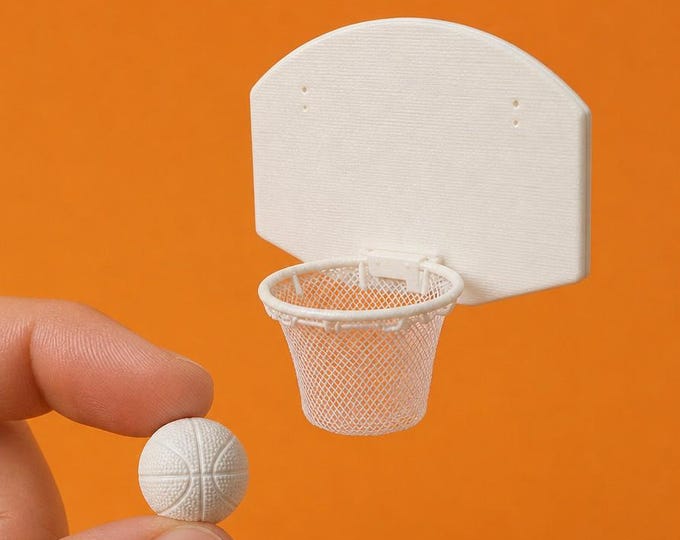 1:12 Scale Garage Basketball Hoop & Ball – Mini Wall-Mounted Hoop Set for Dollhouses