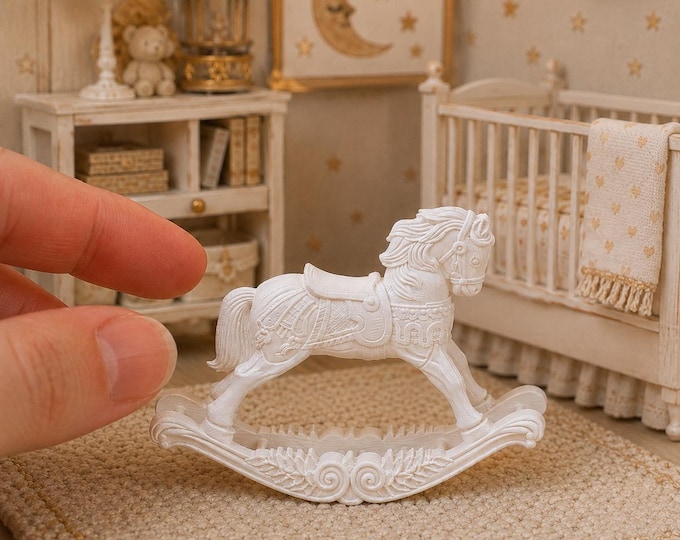 1:12 Scale Ornate Rocking Horse | Dollhouse Nursery Decor (3D Printed)