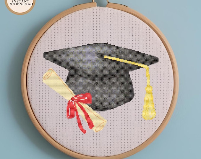 Graduation Cap & Diploma Cross Stitch Pattern | Funny Graduation Gift | Digital Download PDF