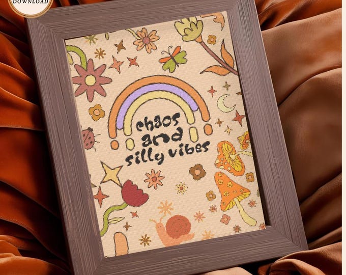 Chaos & Silly Vibes - Groovy 70s Cross Stitch Pattern | Digital Download