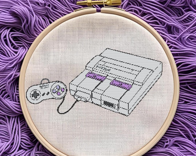 Super Nintendo Cross Stitch Pattern | SNES Console & Controller | Retro Gamer Embroidery | DIGITAL DOWNLOAD