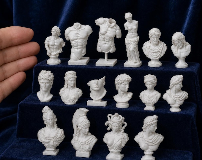 Miniature Greek Statues and Busts 1:12 Scale Dollhouse Decor Classical Sculpture Shelf Decor