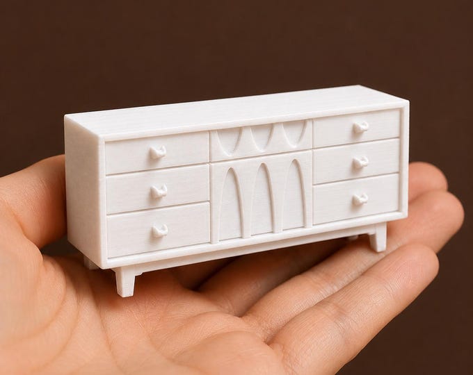 1:12 Scale Mid-Century Modern Sideboard – Dollhouse Credenza, 3D Printed Furniture