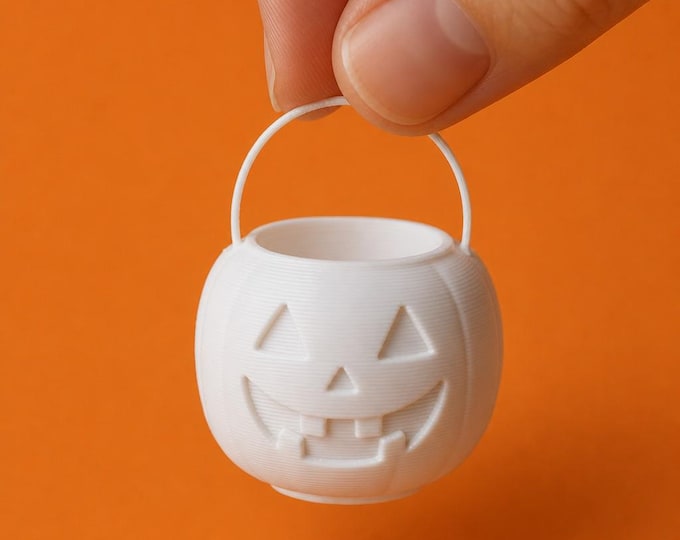 1:12 Scale Jack-o'-Lantern Trick-or-Treat Bucket – Miniature Halloween Candy Pail – Unpainted Dollhouse Accessory