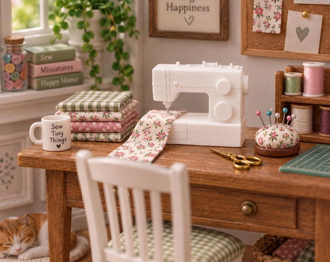 1:12 Scale Dollhouse Sewing Machine – Unpainted Miniature Craft Accessory