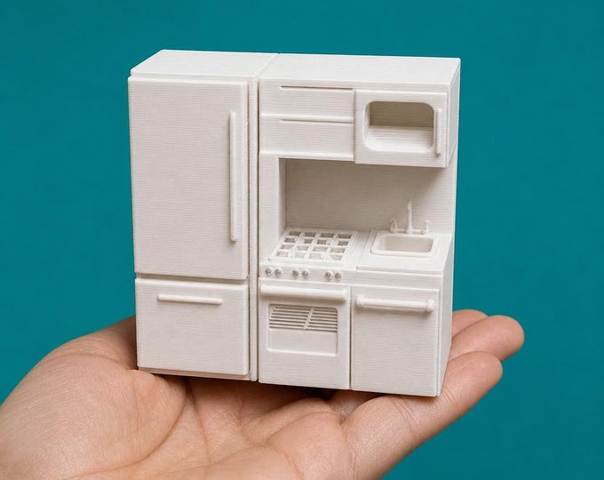 1:12 Scale Miniature Kitchen Set – 3D Printed Dollhouse Decor, Unpainted Craft Model