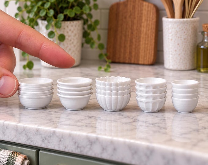 1:12 & 1-6 Scale Dollhouse Bowl Sets — 4-Piece Stacks | 3D Printed Miniature Kitchenware
