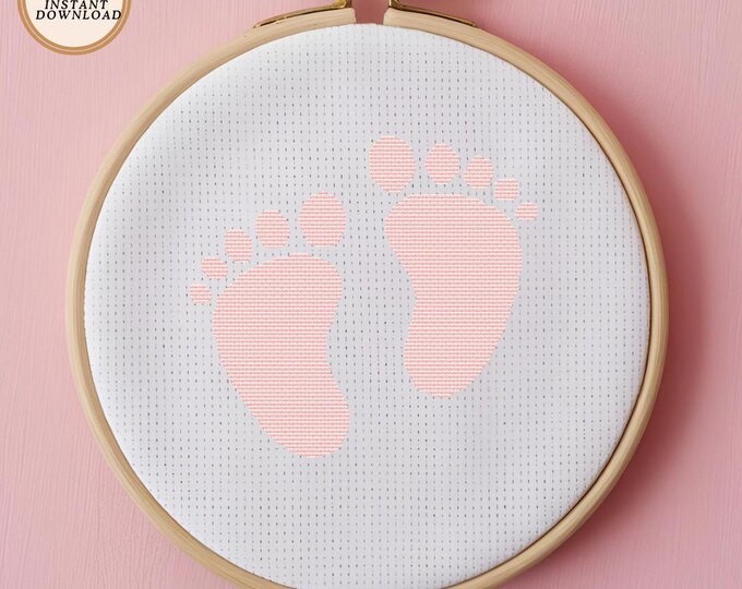 Baby Girl Footprints Cross Stitch Pattern | Instant Download PDF
