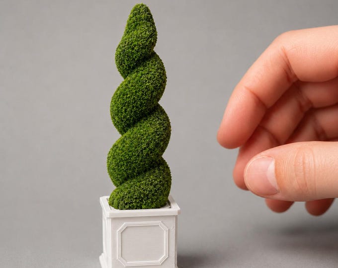1:12 Scale Flocked Spiral Topiary – Physical Dollhouse Miniature Plant