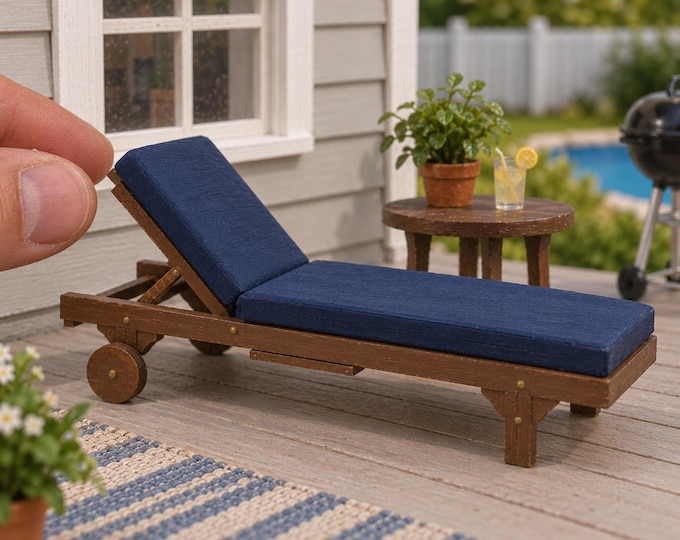 1:12 Scale Wooden Chaise Lounge – Miniature Dollhouse Patio Furniture