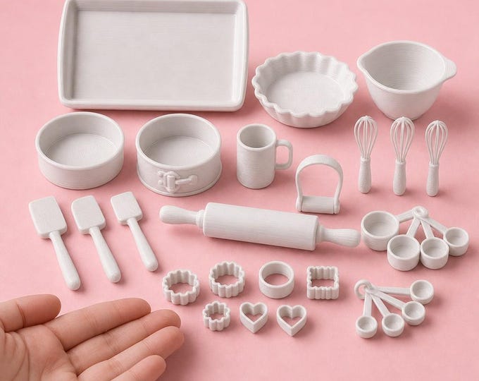 1:12 Scale Dollhouse Baking Set – Miniature Bakeware, Tools, Unpainted Accessories