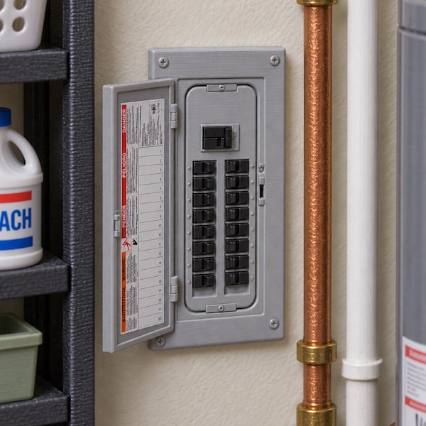 Miniature Electrical Breaker Panel – 1:12 Scale Dollhouse Utility Room Accessory
