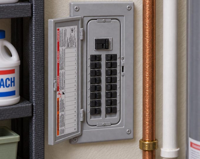 Miniature Electrical Breaker Panel – 1:12 Scale Dollhouse Utility Room Accessory