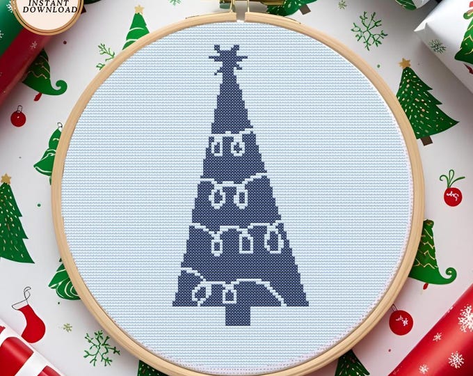 Blue Christmas Tree" Cross Stitch Pattern | Winter Wonderland Vibes | PDF Download