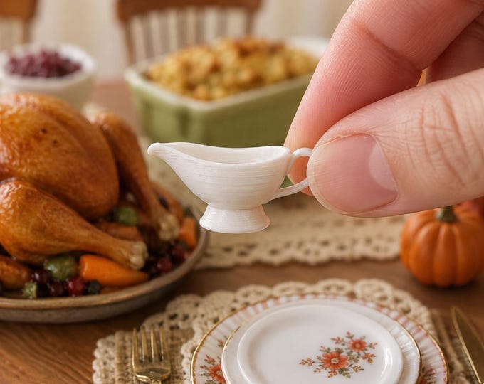 1:12 Scale Miniature Gravy Boat | Dollhouse Thanksgiving Tableware | 3D Printed Unpainted Miniature