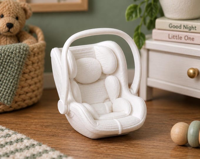 1:12 Scale Dollhouse Baby Car Seat – Adorable Mini Infant Carrier – 3D Printed – Unpainted