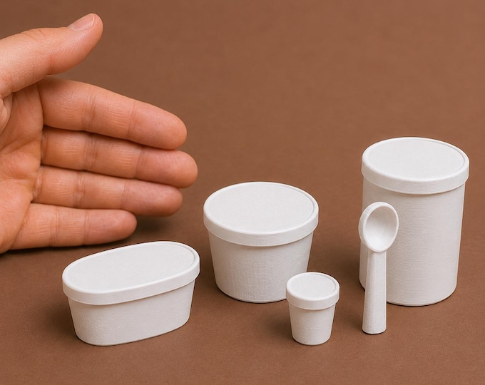 1:12 Scale Dollhouse Ice Cream Containers – 3D Printed Miniature Set (Unpainted)