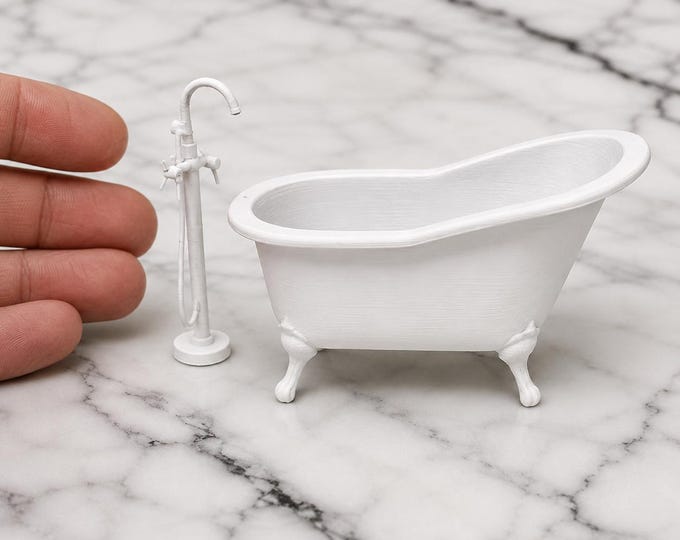 Miniature Clawfoot Bathtub with Standing Faucet | 1:12 Scale Dollhouse Bathroom | 3D Printed Tub Set