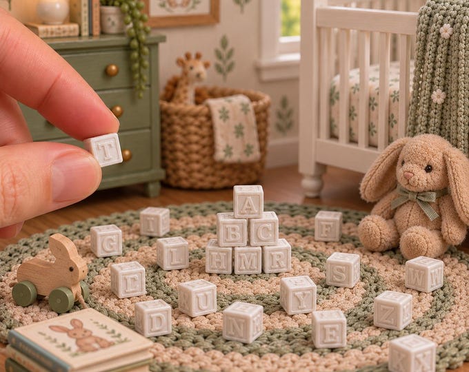 1:12 Scale Miniature Alphabet Blocks – Personalized Dollhouse ABCs