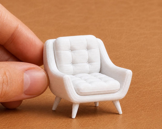 1:12 Scale Mid-Century Modern Tufted Chair | 3D Printed Dollhouse Furniture (Unpainted)