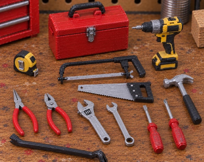 1:12 Scale Dollhouse Workshop Tool Collection – Miniature 3D Printed Tools, Painted or Unpainted