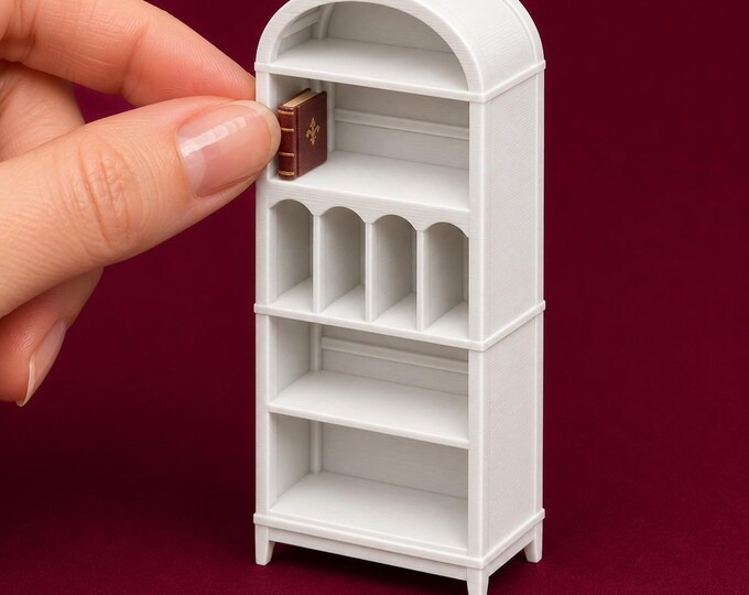 1:12 Scale Arched Dollhouse Bookcase, Miniature Bookshelf, 3D Printed Library Shelf