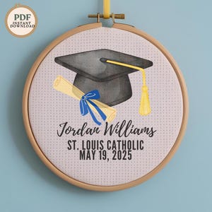 Modèle de point de croix personnalisé pour l'obtention du diplôme | Casquette de diplômé personnalisée et diplôme | Téléchargement numérique PDF