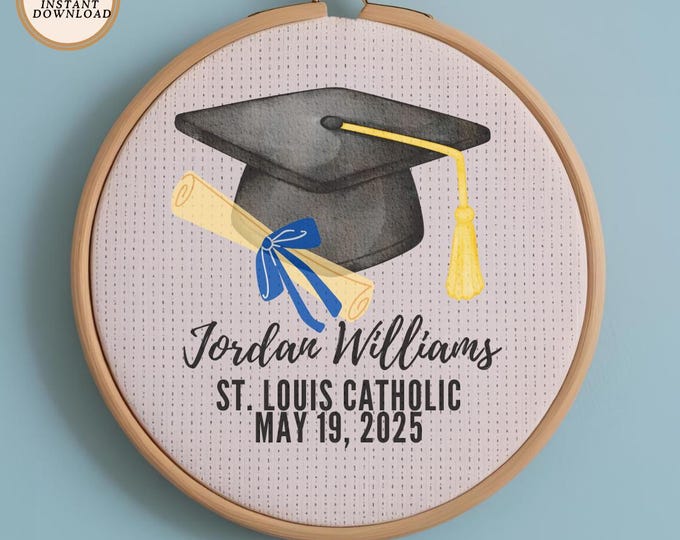 Custom Graduation Cross Stitch Pattern | Personalized Grad Cap & Diploma | Digital PDF Download