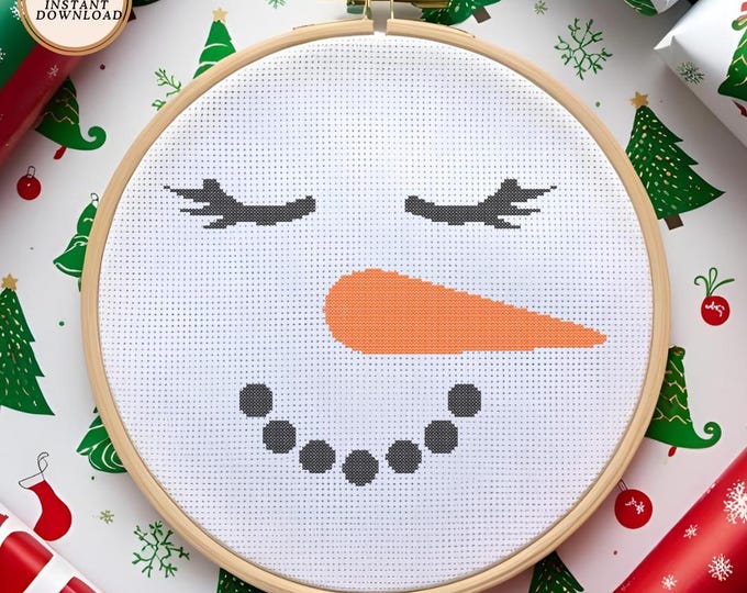 Flirty Snowwoman Face Cross Stitch Pattern | Sassy Winter Stitch | Digital Download