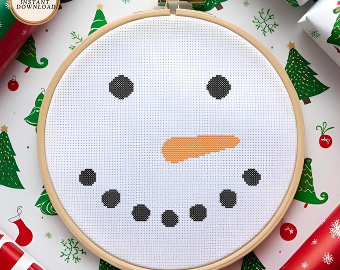 Cute Snowman Face Cross Stitch Pattern | Funny Winter Digital Download