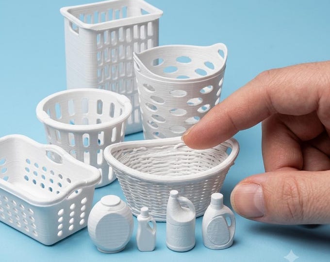 1:12 Scale Dollhouse Laundry Set – Unpainted Miniatures Bundle
