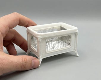 1:12 Scale Dollhouse Baby Playpen – 3D Printed Nursery Furniture with Net Panels